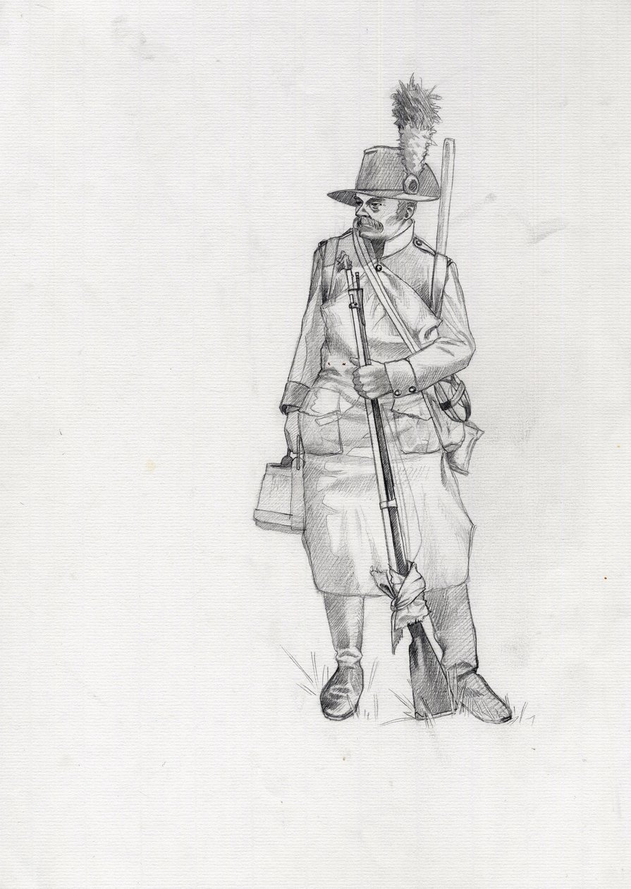 Ensimmäinen valtakunta (1804-1814 ja 1815): Itävalta-Unkarin armeijan (Itävalta-Unkarin) sotilas, pioneerisapeur (tai pioneeri). Piirustus Alessandro Lonati od Alessandro Lonati
