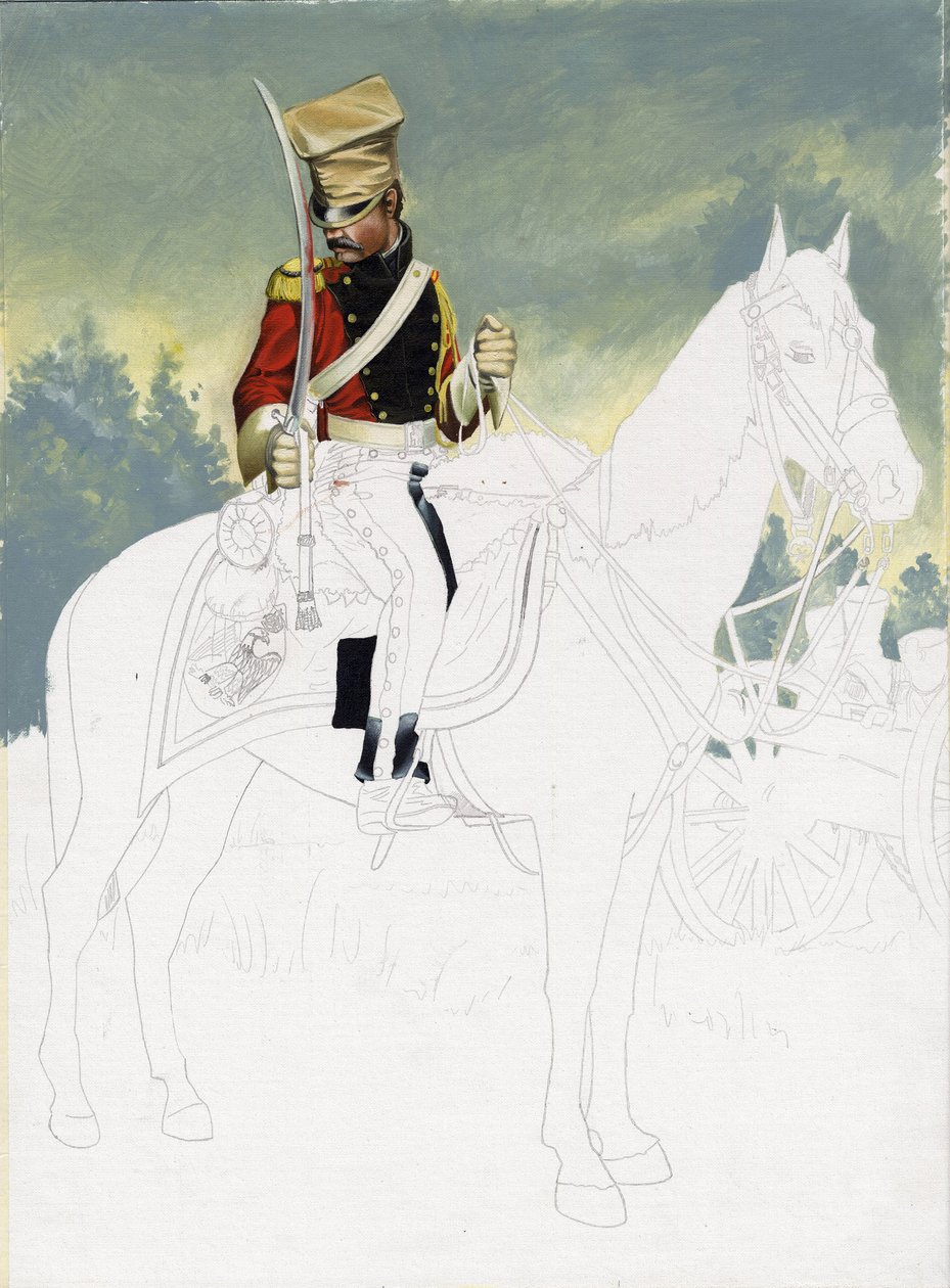 První císařství (1804-1814 a 1815): voják lehké jízdy velké francouzské napoleonské armády. Nedokončená kresba Alessandro Lonati. od Alessandro Lonati