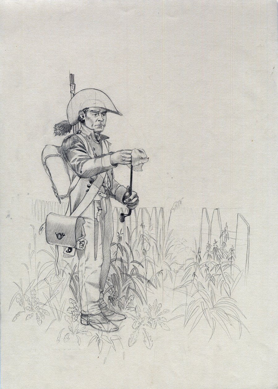První císařství (1804-1814 nebo 1815): voják napoleonské armády, voják pěšák lovec (lovec pěchoty). Kresba Alessandro Lonati od Alessandro Lonati