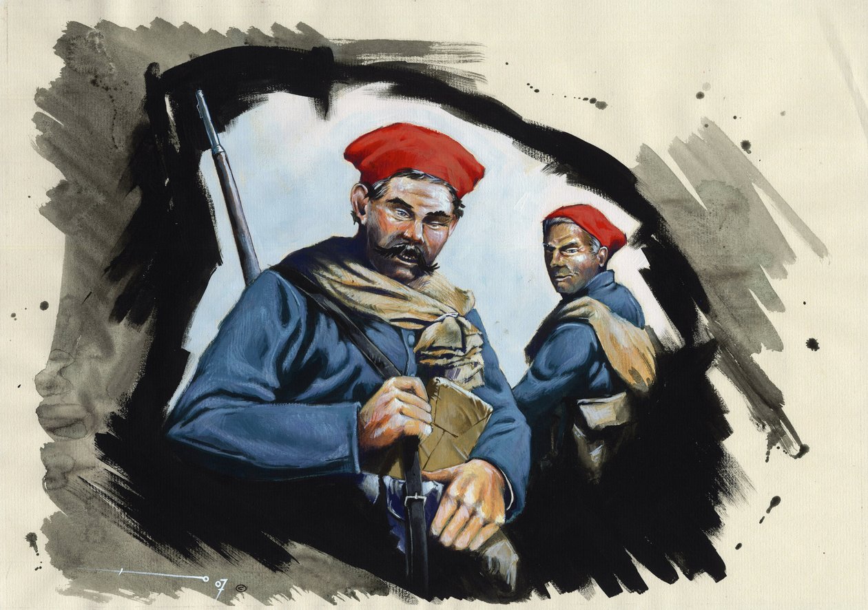 První světová válka 1914-1918: Alžírští vojáci francouzské armády v zákopu od Alessandro Lonati