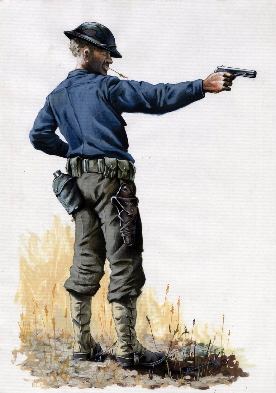 První světová válka 1914-1918: Americký armádní pěšák s pistolí v roce 1917 na západní frontě. Kresba Alessandro Lonati od Alessandro Lonati
