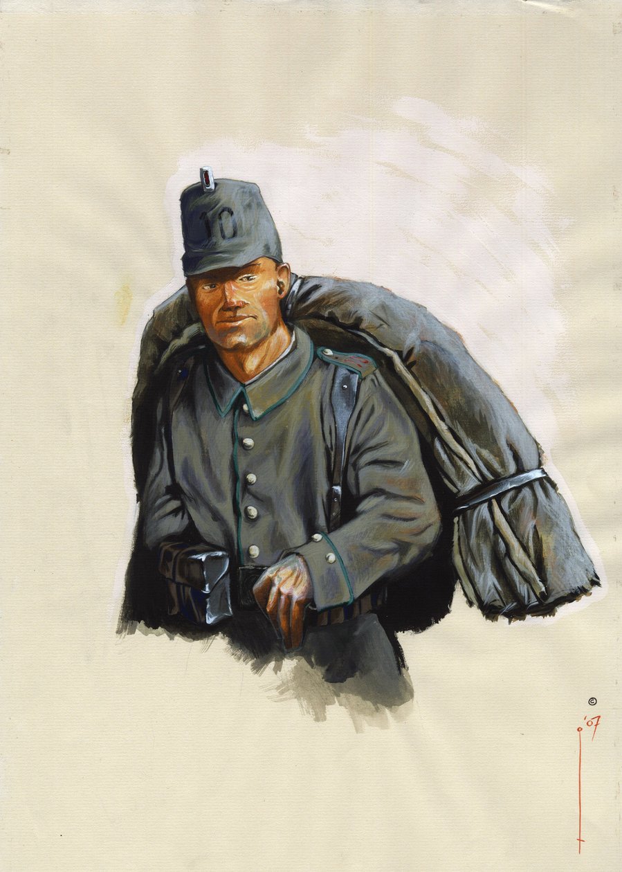 První světová válka 1914-1918: Rakouský jager nebo lovec s horským vybavením na frontě Alp v Itálii od Alessandro Lonati