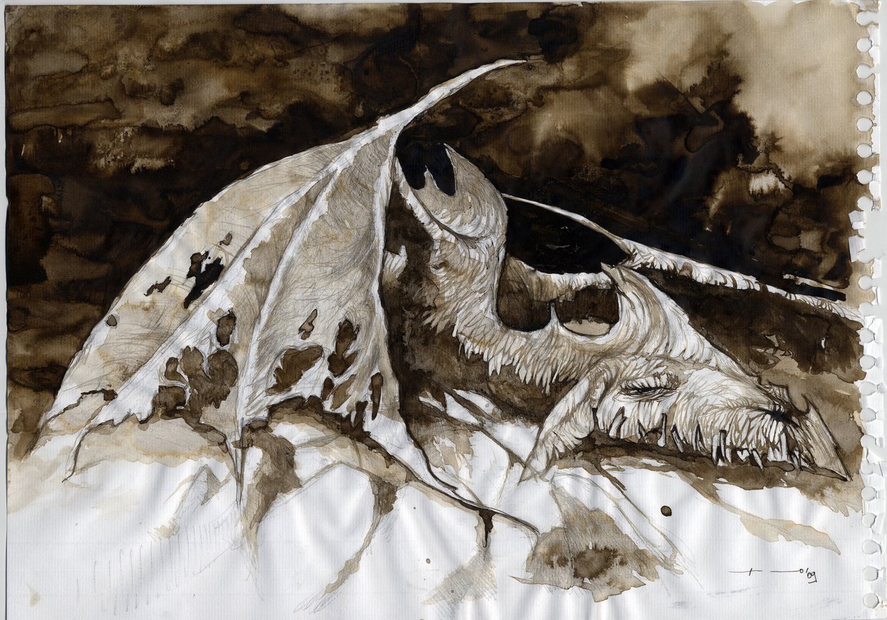 Ilustrace fantastického a legendárního zvířete: mrtvého draka. Barevná kresba Alessandra Lonatiho. od Alessandro Lonati