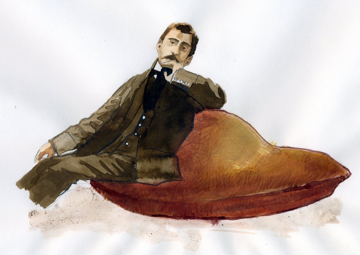 Marcel Proust sedí na své madeleine (inkoust na papíře) od Alessandro Lonati