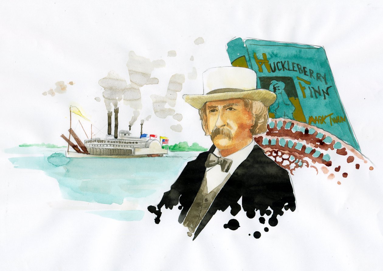 Portrét amerického spisovatele Marka Twaina (1835-1910) (Portrét amerického spisovatele Marka Twaina) Ilustrace Alessandro Lonati od Alessandro Lonati
