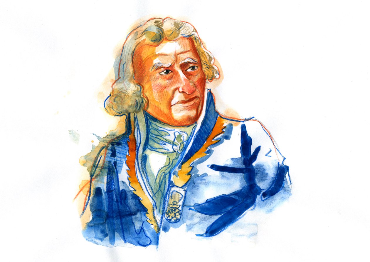 Portrét barona Antoina Augustina Parmentiera (1737-1813), francouzského lékárníka, dietetika a agronoma (Antoine-Augustin Parmentier hlasitý propagátor brambor jako zdroje potravy pro lidi ve Francii a v celé Evropě) od Alessandro Lonati