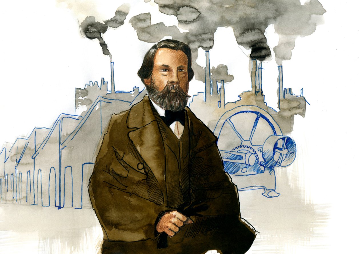Muotokuva Friedrich Engelsistä (1820-1895), saksalainen sosialisti teoreetikko ja poliitikko od Alessandro Lonati