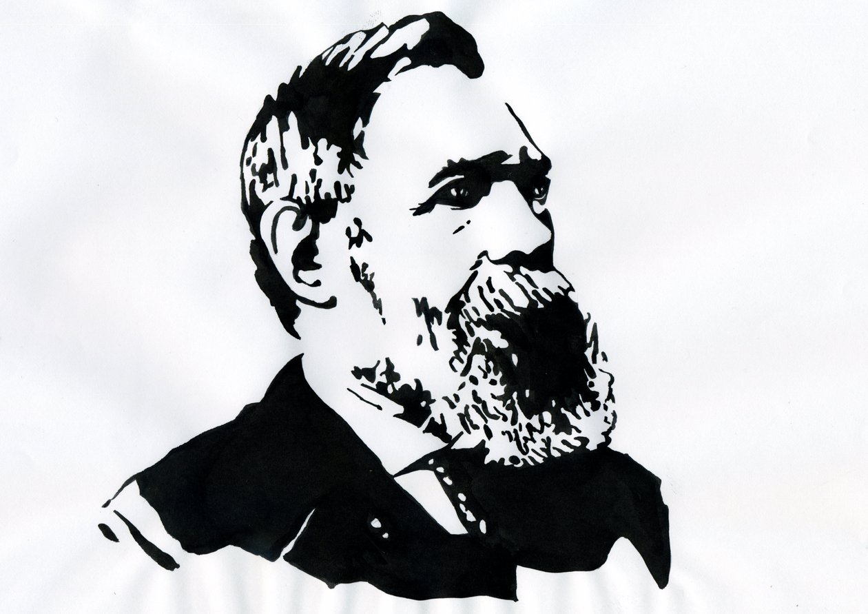 Portrét Friedricha Engelse (1820-1895), německého socialistického teoretika a politika (německý filozof, sociální vědec a novinář Friedrich Engels) od Alessandro Lonati