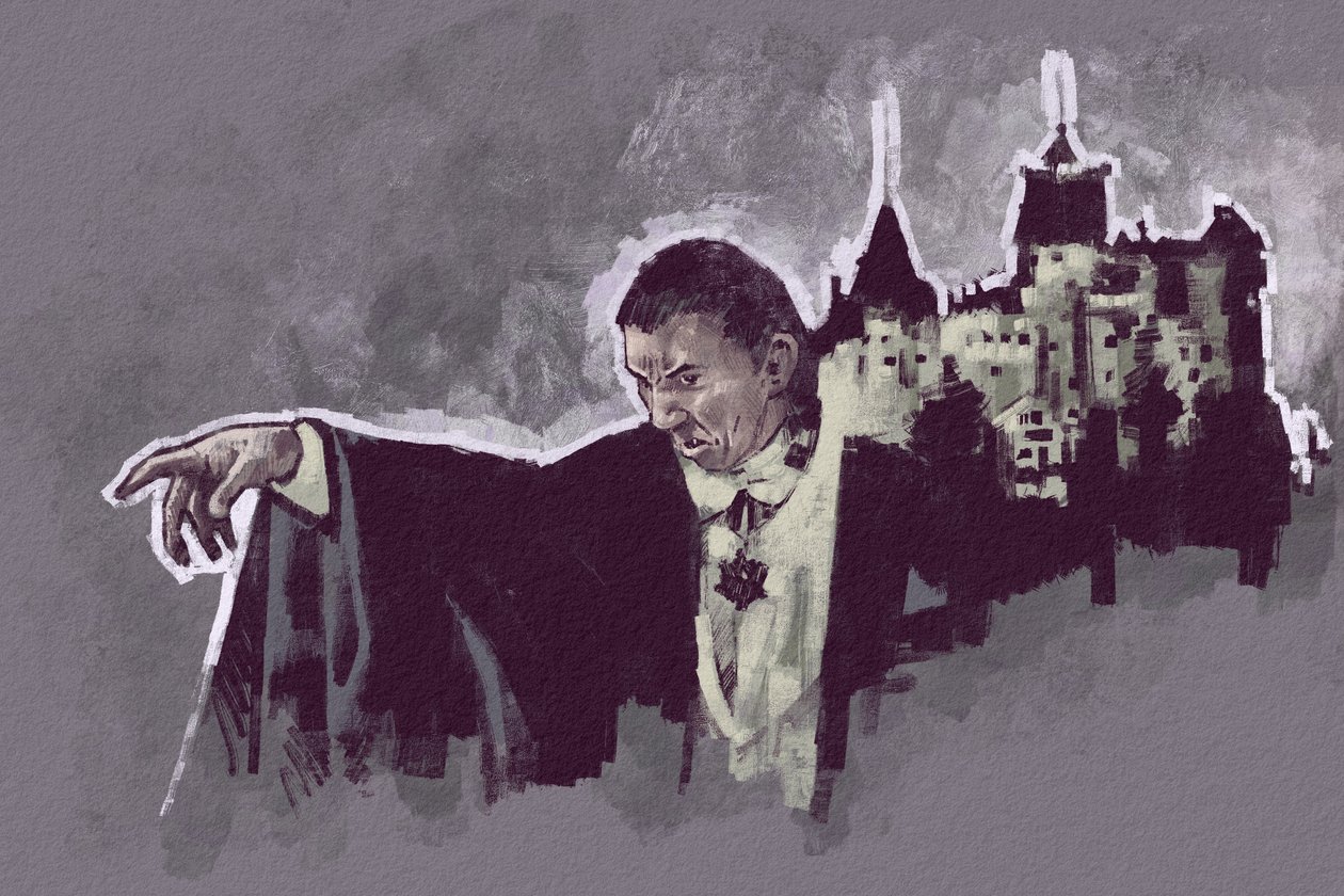 Portrét maďarského herce Bela Lugosiho jako hraběte Drákuly (ilustrace) od Alessandro Lonati