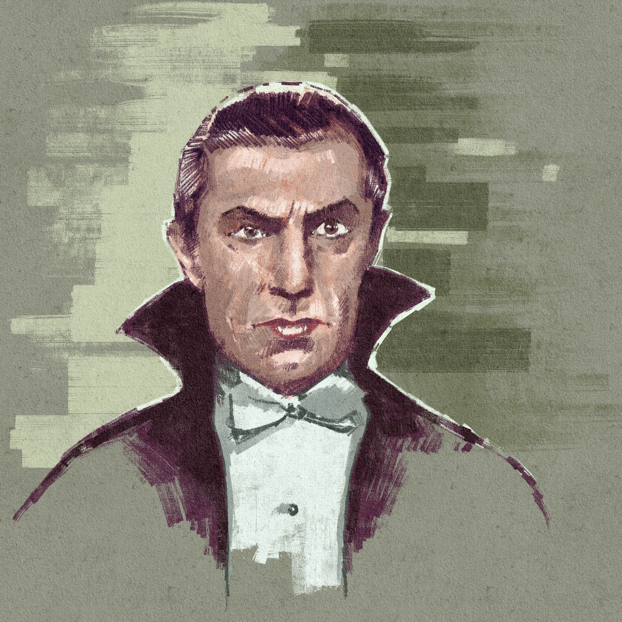 Portrét maďarského herce Bela Lugosiho jako hraběte Drákuly (ilustrace) od Alessandro Lonati
