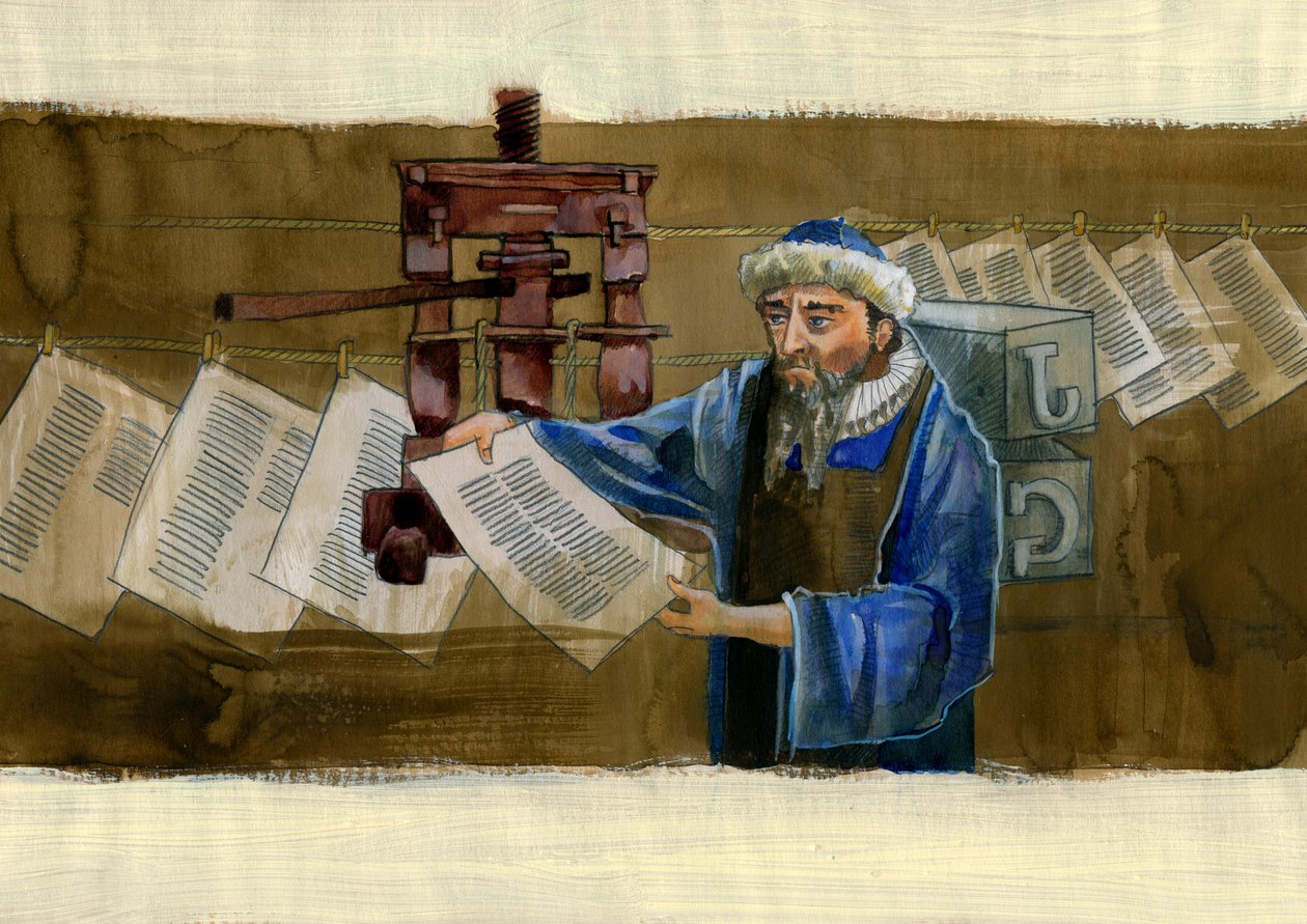 Portrét Johannese Gensfleisch dit Gutenberg (1400-1468), německý tiskař (Portrét Johannese Gutenberga) Ilustrace Alessandro Lonati od Alessandro Lonati