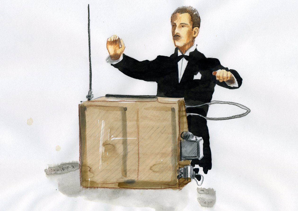Muotokuva Lev Sergejevitš Termenistä (Leon Theremine) (1896-1993), Thereminen, ensimmäisen elektronisen soittimen, keksijä (Leon Thereminin muotokuva) od Alessandro Lonati