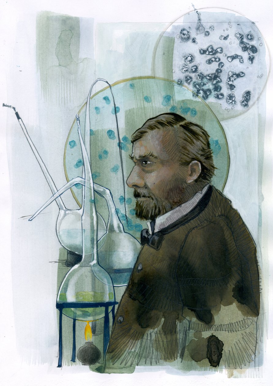 Portrét Louise Pasteura (1822-1895) vědce francaise (Portrét Louise Pasteura, francouzského chemika a mikrobiologa proslulého svými objevy principů vakcinace, mikrobiální fermentace a pasterizace) Ilustrace Alessandro Lonat od Alessandro Lonati