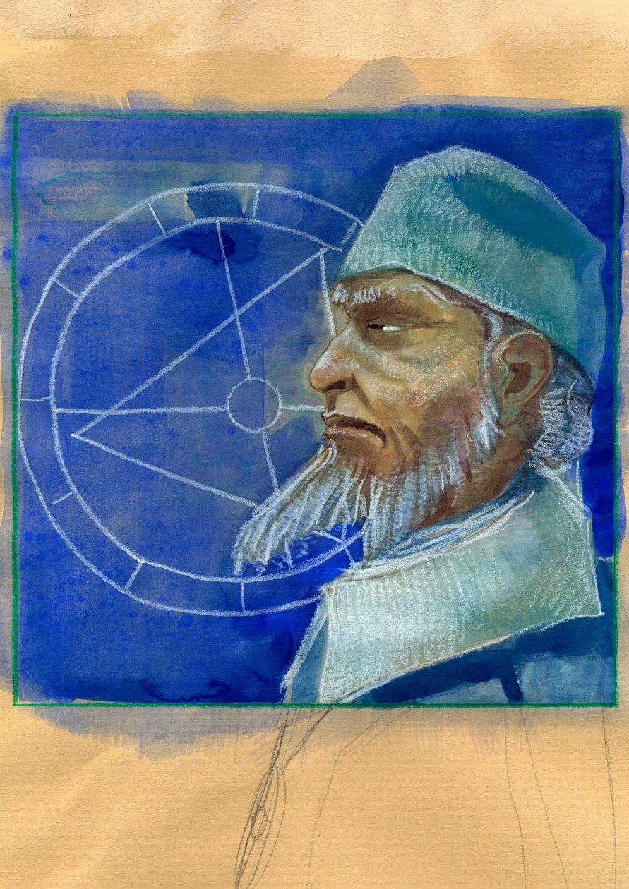 Portrét Michela de Notre Dame (Nostradamus) anglický astrolog - Portrét Nostradama, Michel de Notre Dame (1503-1566) astrolog a lékař francais Ilustrace Alessandro Lonati od Alessandro Lonati