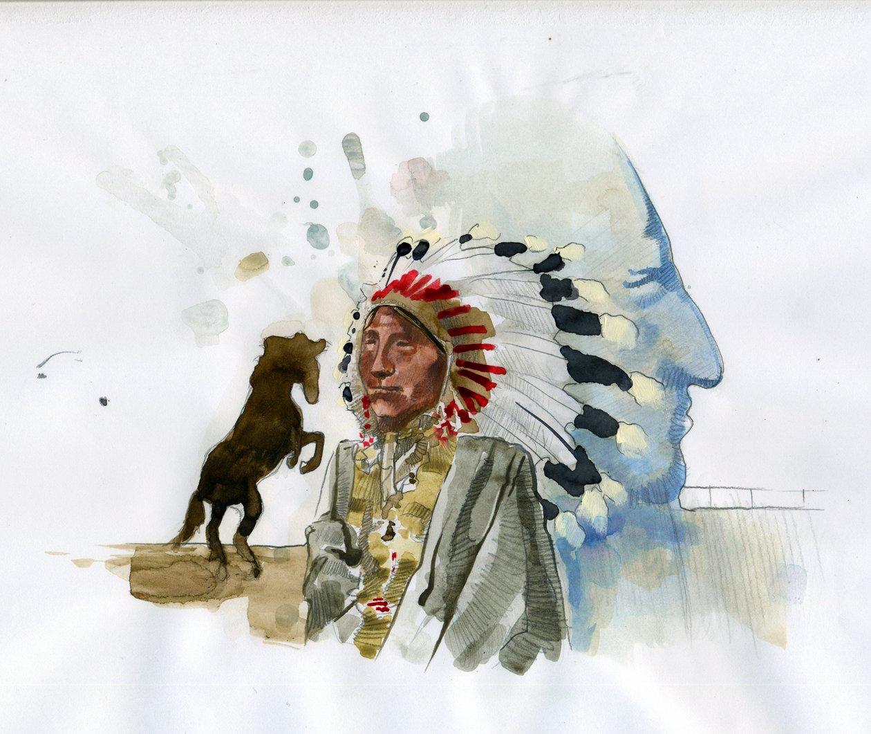 Portrét indiánského válečného vůdce Oglala Lakota Crazy Horse (1840-1877) (Tashunka-witko) Ilustrace Alessandro Lonati od Alessandro Lonati