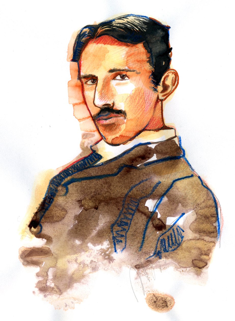 Portrét Nikoly Tesly Americký vynálezce a inženýr srbského původu (Portrét srbského Američana Nikola Tesla vynálezce, elektroinženýr, strojní inženýr, fyzik) od Alessandro Lonati