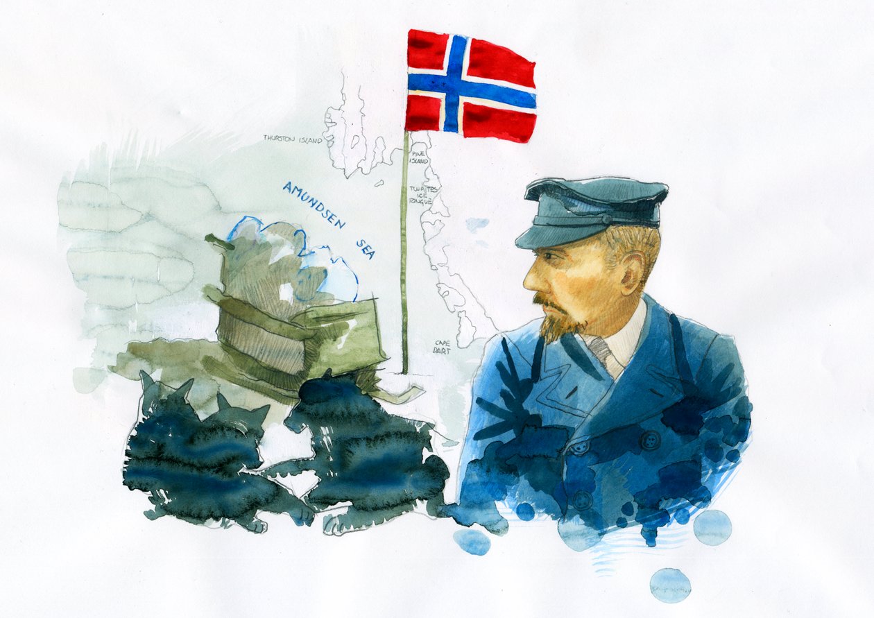 Portrét norského námořníka a průzkumníka Roalda Amundsena (1872-1928) (Portrét norského průzkumníka polárních oblastí Roalda Amundsena) Ilustrace Alessandro Lonati od Alessandro Lonati