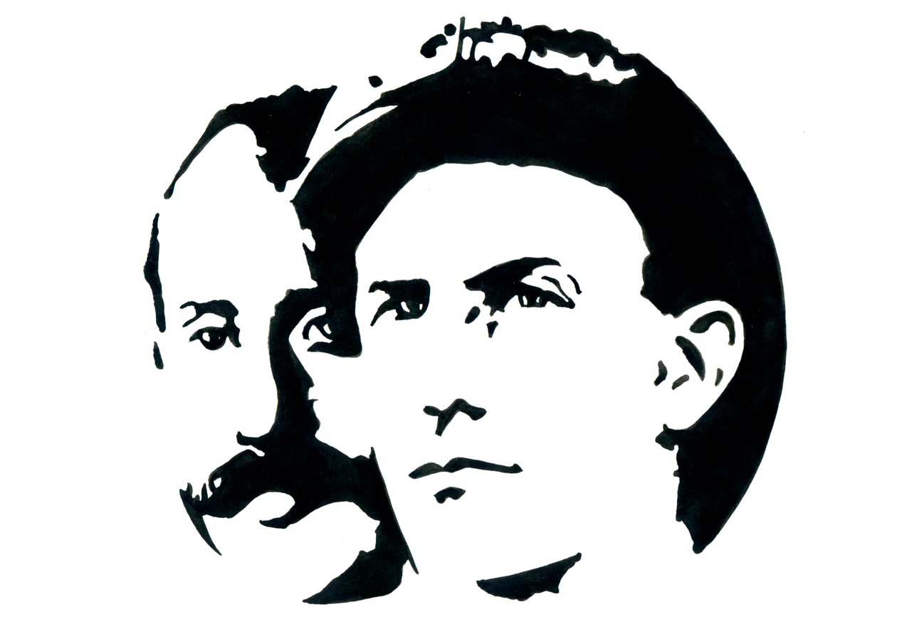 Portrét Orvilla (1871-1948) a Wilbura Wrighta (1867-1912) amerických průkopníků letectví (bratři Wrightové, Orville a wilbur američtí bratři, vynálezci a průkopníci letectví) od Alessandro Lonati