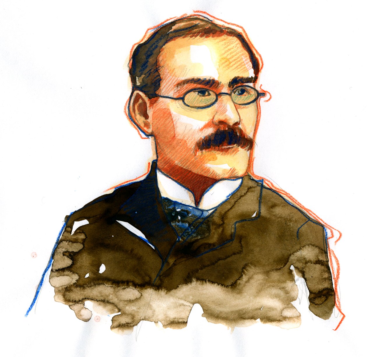 Portrét Rudyarda Kiplinga (1865-1936), anglický spisovatel ((Portrét spisovatele Rudyarda Kiplinga) od Alessandro Lonati