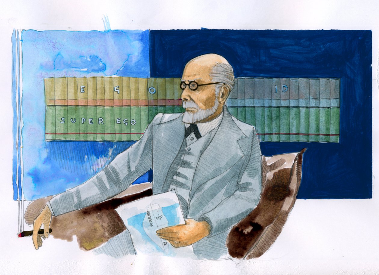 Portrét Sigmunda Freuda (1856-1939), rakouského psychiatra (Portrét Sigmunda Freuda Rakouského neurologa a otce psychoanalýzy) - ilustrace Alessandro Lonati od Alessandro Lonati
