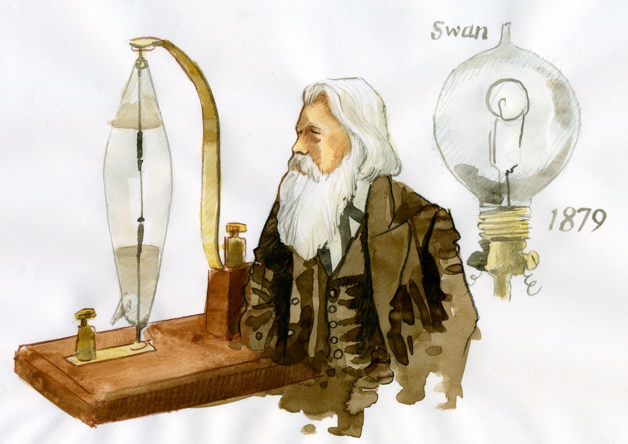 Muotokuva Sir Joseph Wilson Swanista (1828-1914) brittiläisestä sähköasentajasta ja kemististä (Brittiläisen fyysikon ja kemistin Joseph Swanin muotokuva) od Alessandro Lonati
