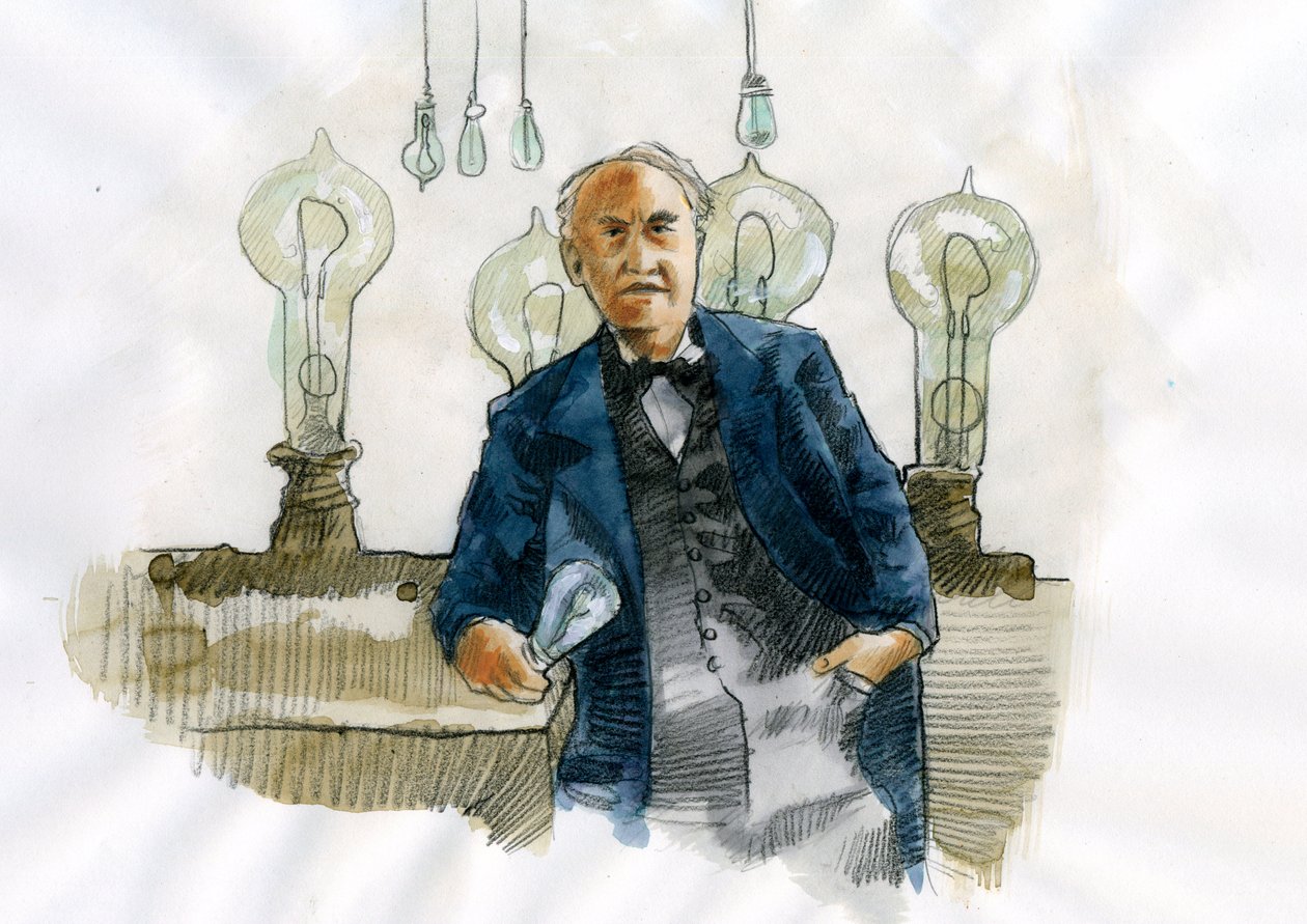 Muotokuva Thomas Edisonista (1847-1931), amerikkalainen tieteellinen ja teollinen keksijä (Thomas Edisonin muotokuva amerikkalainen keksijä ja liikemies) od Alessandro Lonati