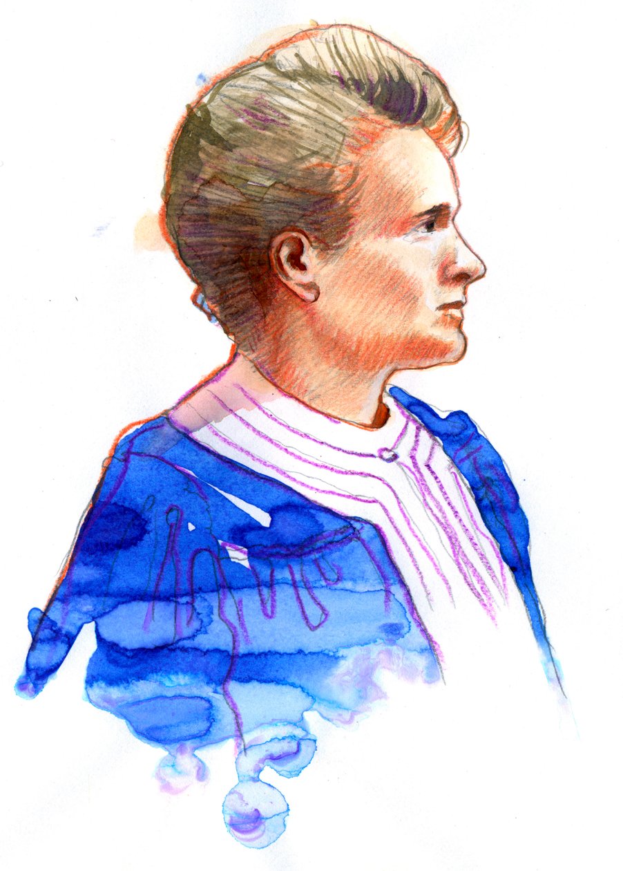 Portrét fyziky Marie Curie (Marie Curie (1867-1934), francouzského fyzika polského původu) od Alessandro Lonati