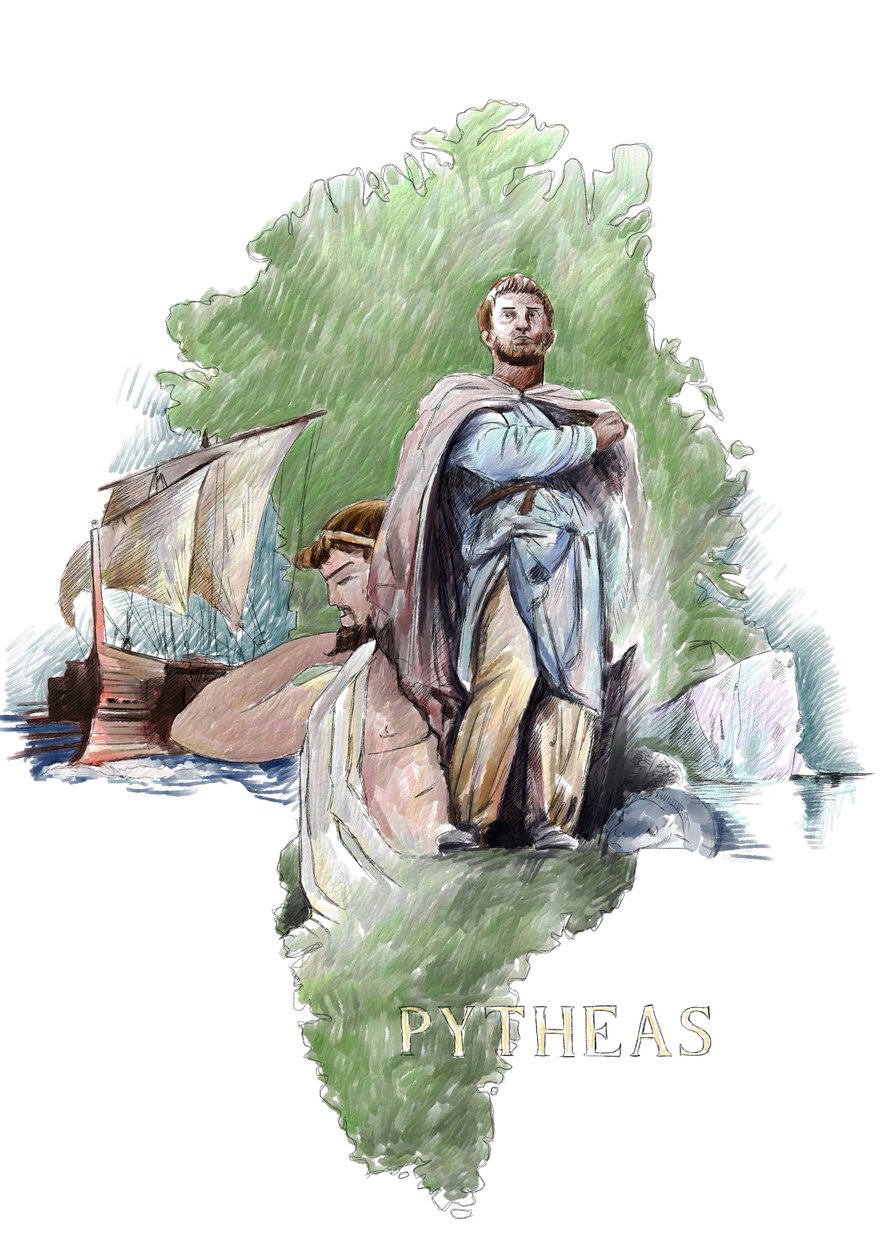 Znázornění Pythea řeckého průzkumníka z Massalia, 4. století př. n. l. (Portrét Pythea z Massalie, řeckého geografa a průzkumníka, 4. století př. n. l.) Ilustrace Alessandro Lonati od Alessandro Lonati