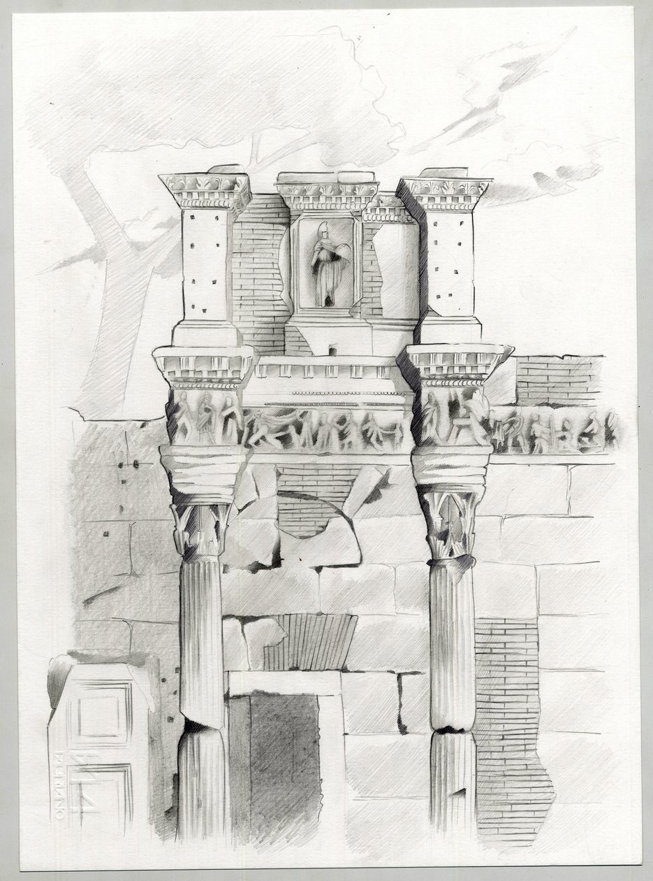 Ruiny římské éry v Římě, Forum (Římské fórum) Kresba Alessandra Lonatiho. od Alessandro Lonati