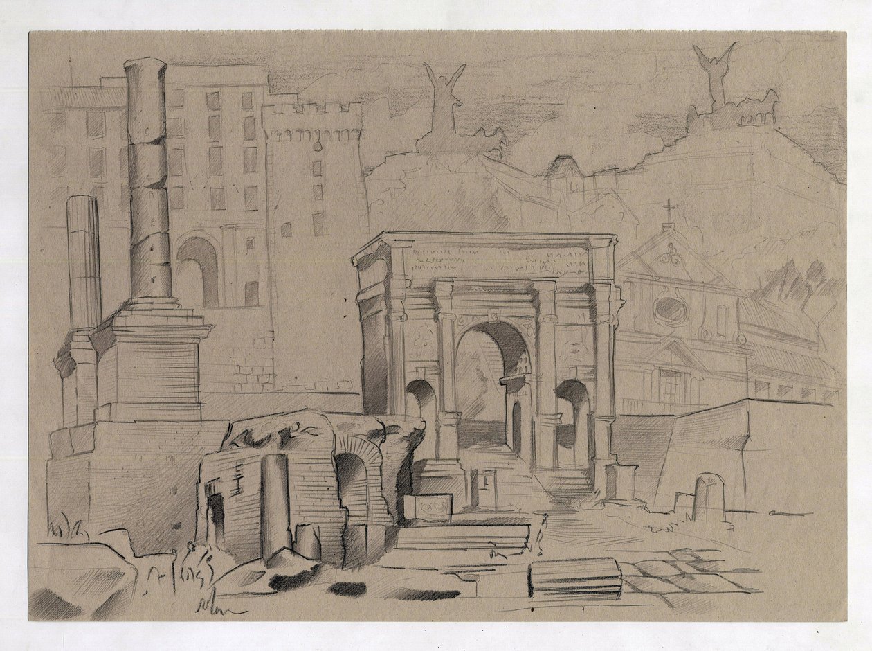 Ruiny římské éry v Římě, Forum (Římské fórum) Kresba Alessandra Lonatiho. od Alessandro Lonati