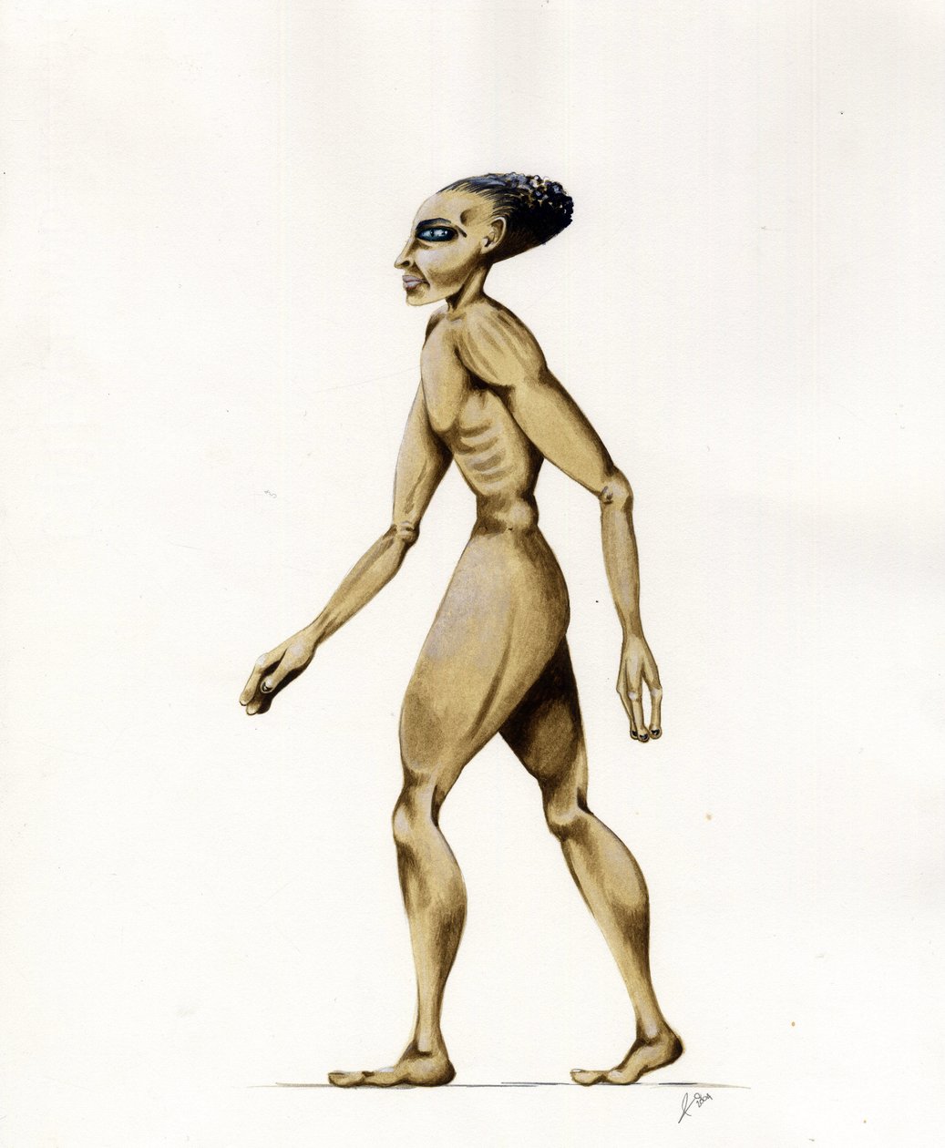 Scifi-kuvitus: muukalainen tai muukalainen (alien tai muukalainen) Mars-planeetalta avaruuden tai universumin valloittamiseen. Piirustus Alessandro Lonati od Alessandro Lonati