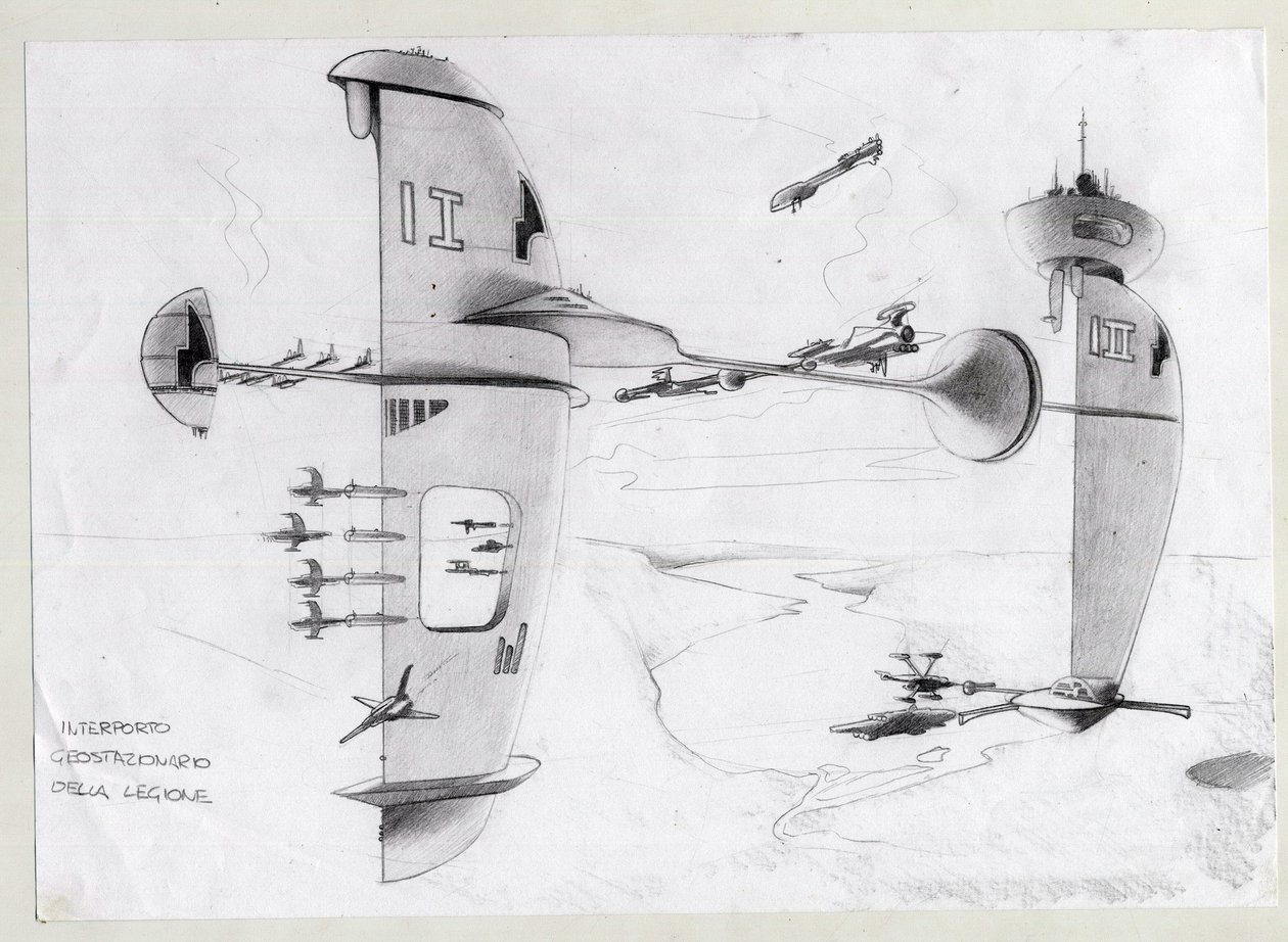Sci-fi ilustrace: vesmírná základna ve vesmíru s loděmi. Kresba Alessandro Lonati od Alessandro Lonati
