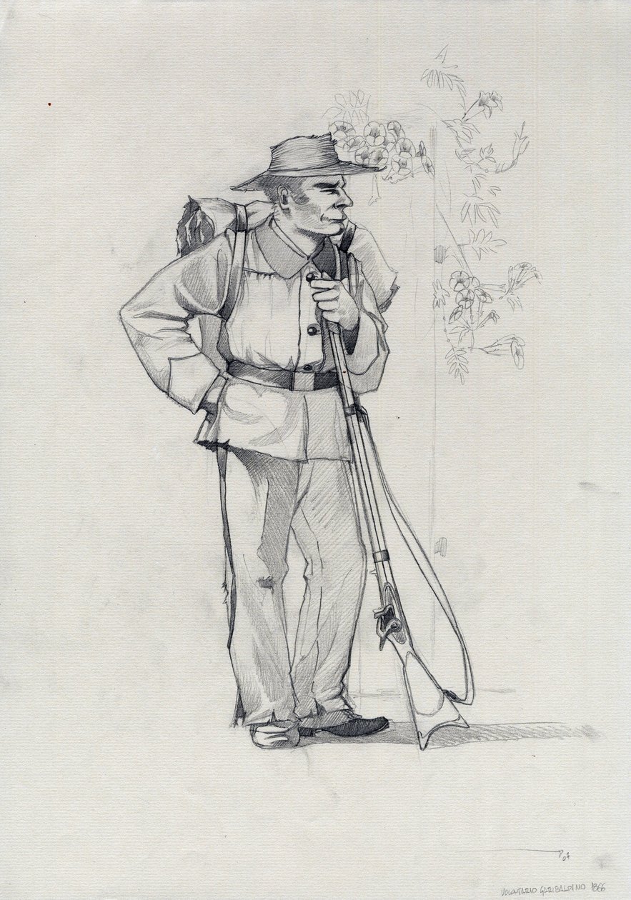 Druhá říše (1852-1870): Italské sjednocení (Risorgimento), dobrovolník garibaldské armády známý jako bojovník „červené košile“ za věc Giuseppe Garibaldi (1807-1882) v Itálii od Alessandro Lonati