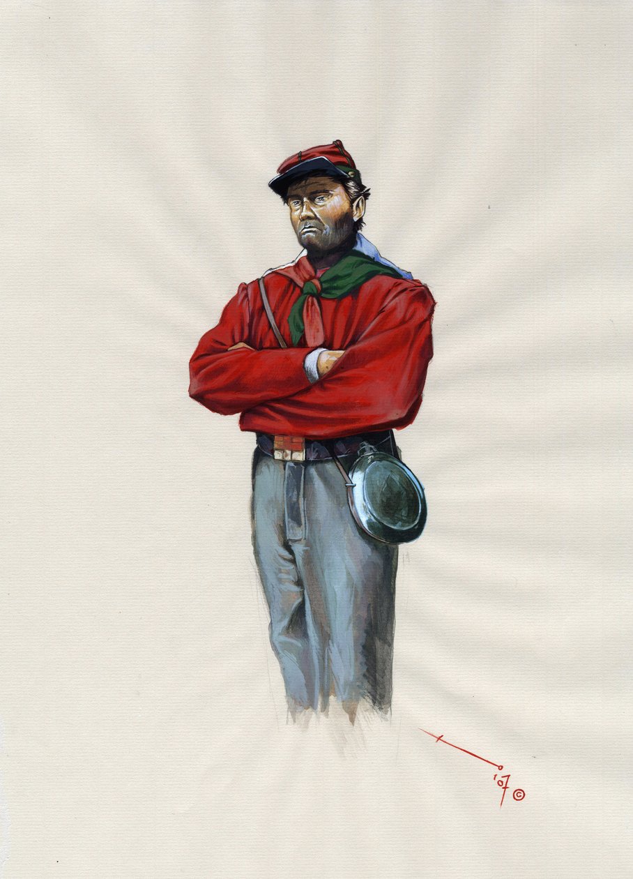 Druhá říše (1852-1870): Italské sjednocení (Risorgimento), dobrovolný důstojník garibaldské armády známý jako bojovník „červené košile“ za věc Giuseppe Garibaldi (1807-1882) v Itálii od Alessandro Lonati