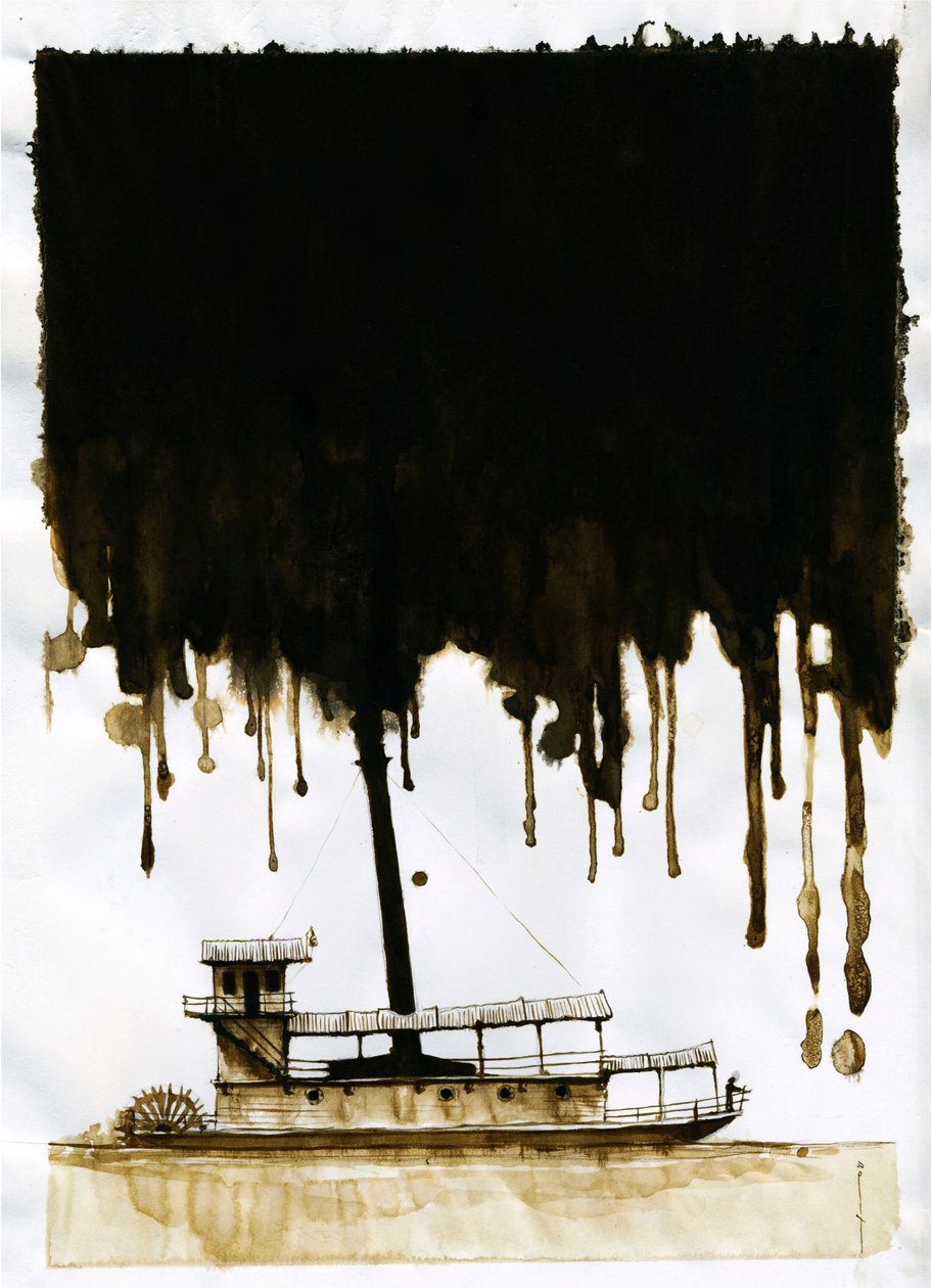 Ilustrace parníku nového „“ V srdci temnoty“ od Josepha Conrada. 2012 od Alessandro Lonati
