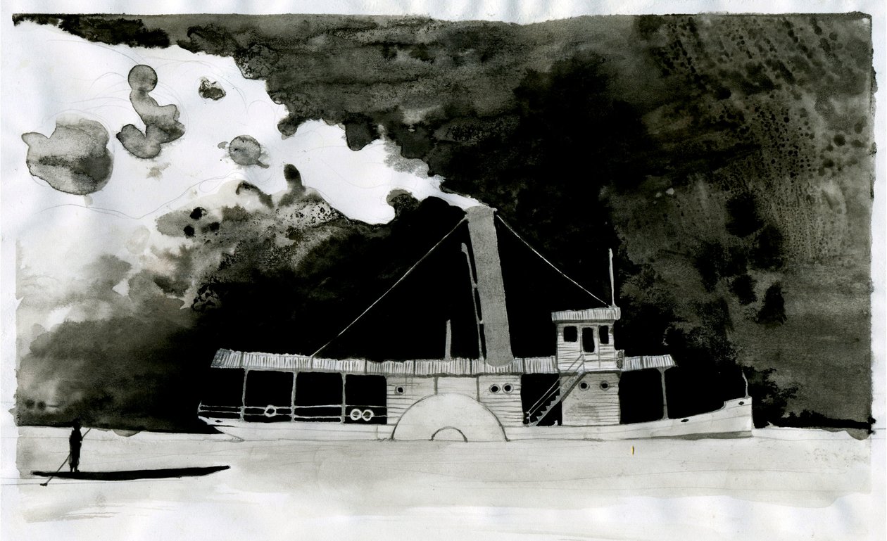 Ilustrace parníku nového „“ V srdci temnoty“ od Josepha Conrada. 2012 od Alessandro Lonati