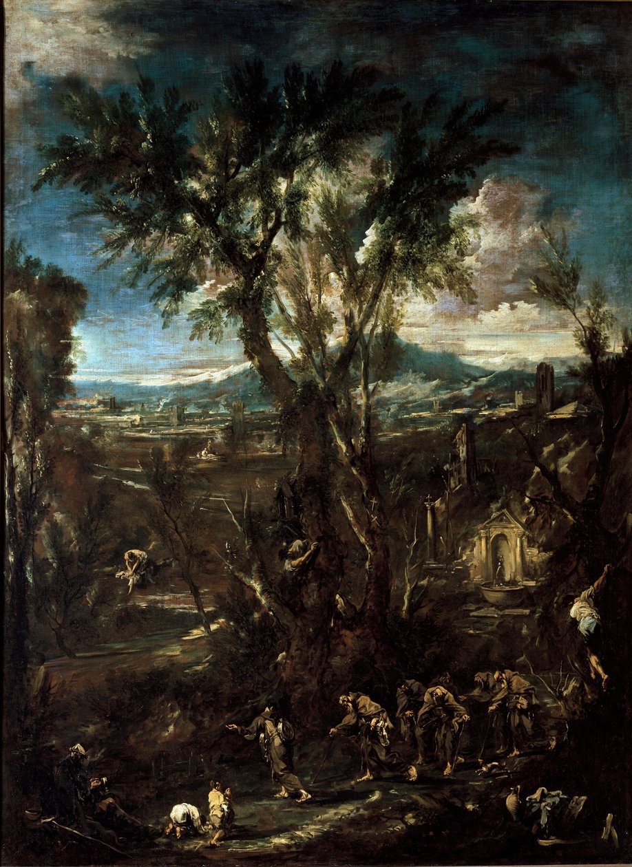 Obraz Fantastická krajina s mnichy od Alessandra Magnasca dit il Lissandrino (1667-1749) 1720 Rozměr.237x175 cm Pinacoteca di Brera Milan od Alessandro Magnasco