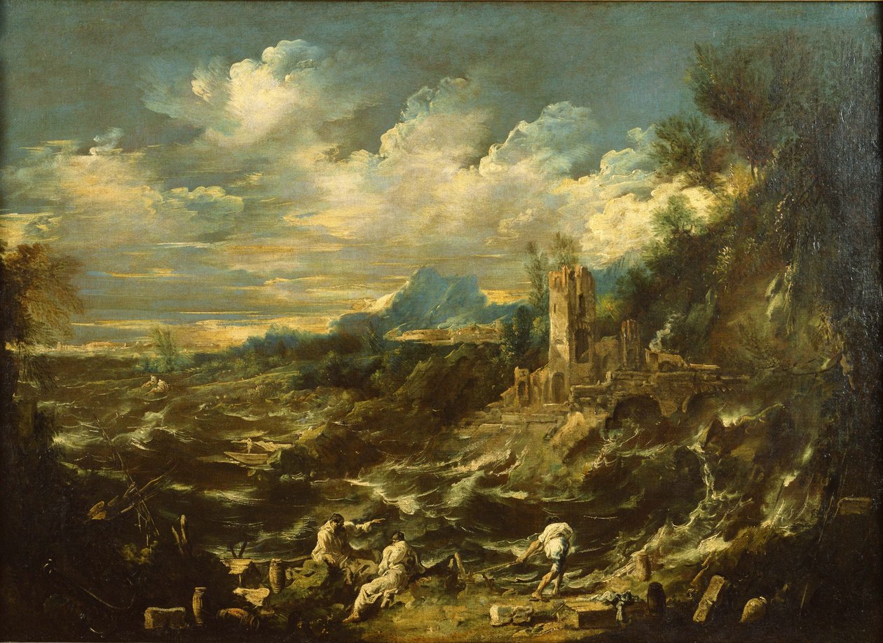 Krajina s rozbouřeným mořem, cca 1720 od Alessandro Magnasco