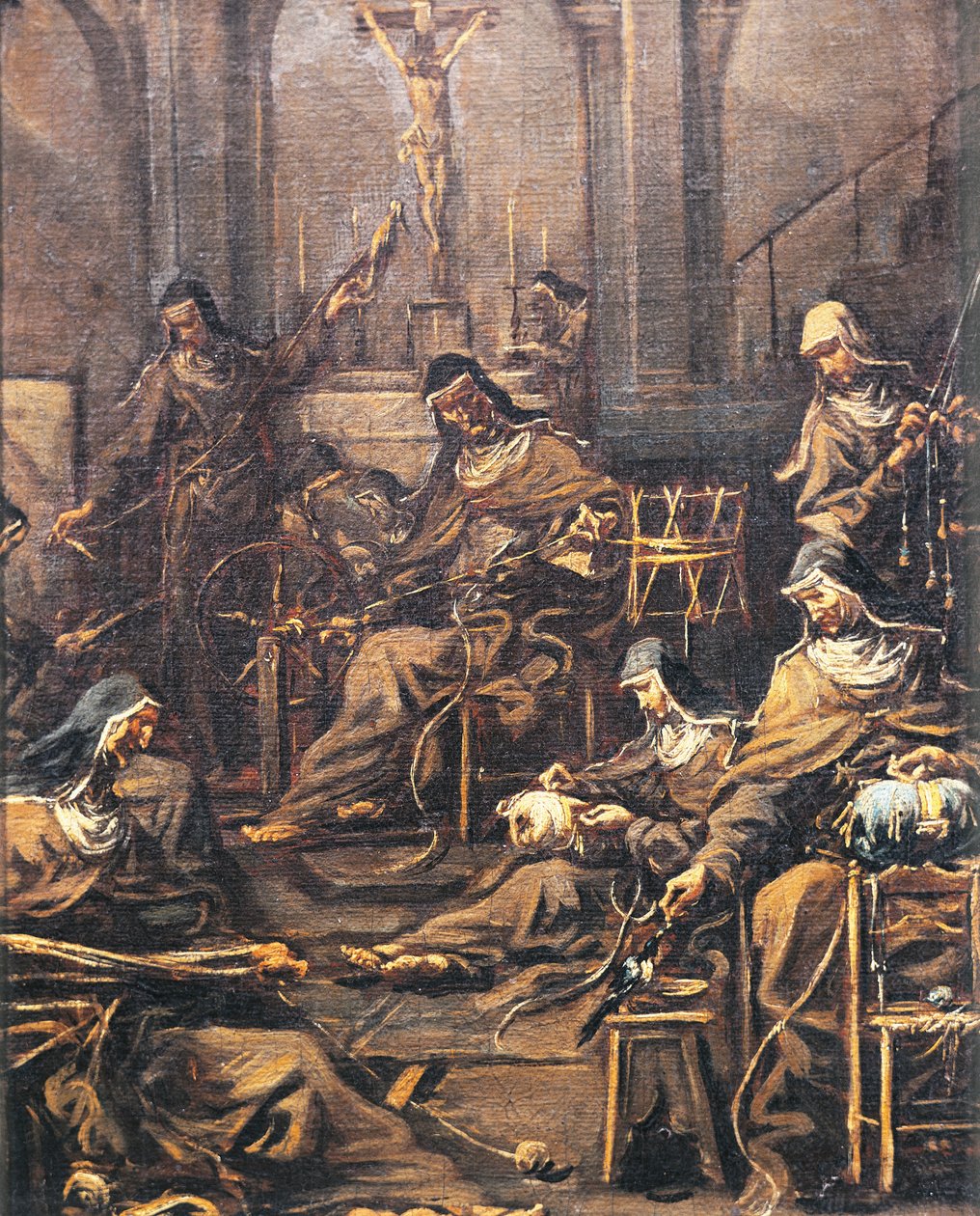 Jeptišky předení a vyšívání, Alessandro Magnasco, známý jako Lissandrino (1667-1749) od Alessandro Magnasco