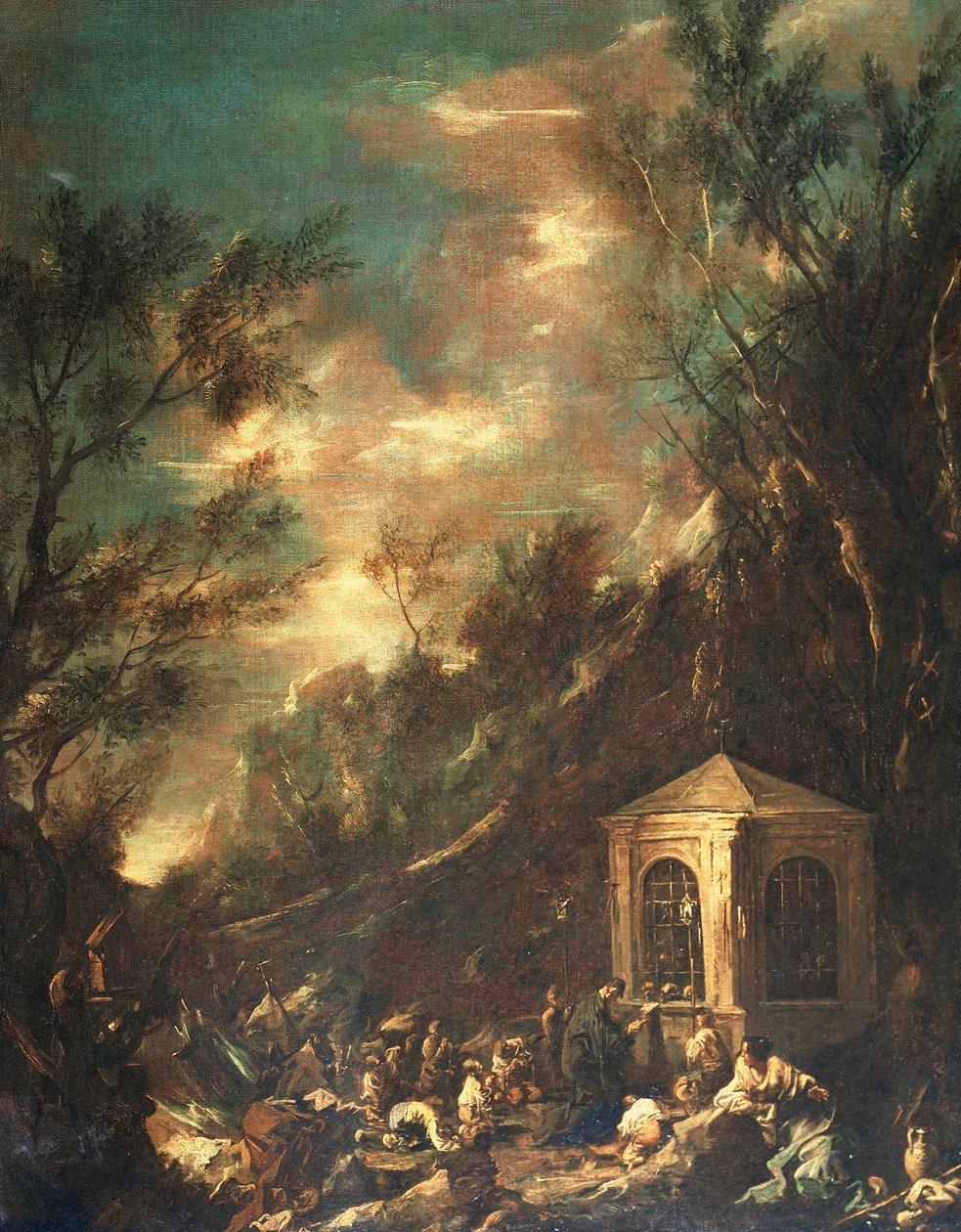 Poutní scéna, Alessandro Magnasco, známý jako Lissandrino (1667-1749) (malba) od Alessandro Magnasco