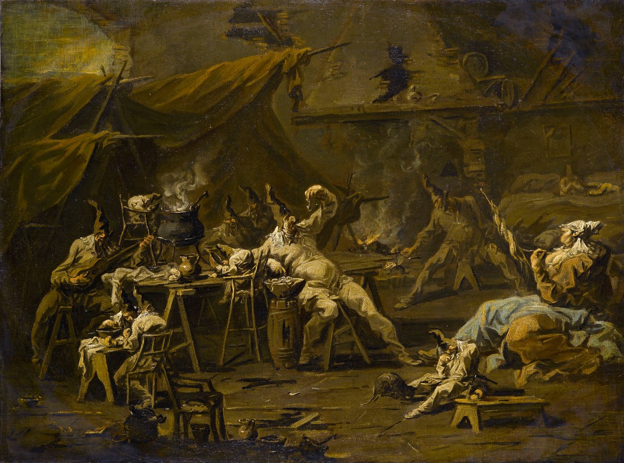 Večeře Pulcinella a Colombina, kolem 1725-1730 od Alessandro Magnasco
