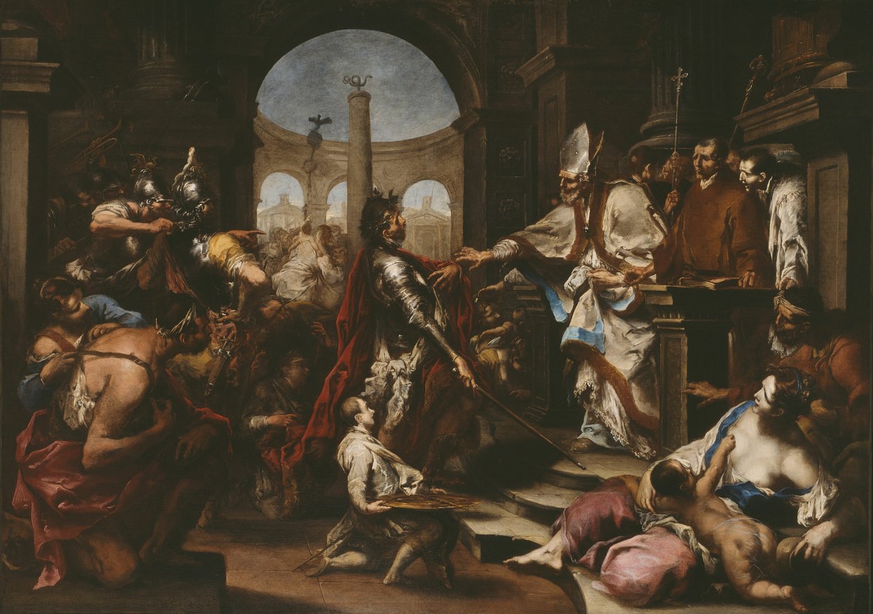 Svatý Ambrož vyhnal Theodosia z církve od Alessandro Magnasco