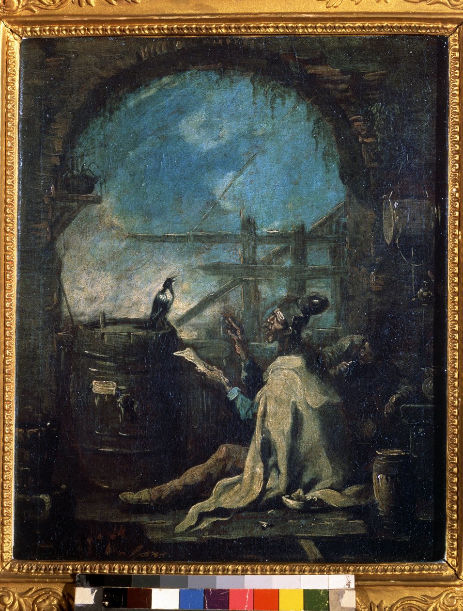 ""Klaun učí straku"" (Klaun cvičí straku) Cirkusák učící straku čísla. Obraz Alessandra Magnasca (1667-1749) Puškinovo muzeum z 18. století, Moskva od Alessandro Magnasco