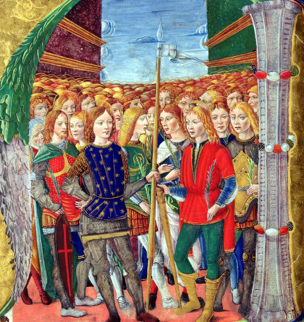 Historická iniciála N zobrazující sv. Maurice a thébskou legii, lombardská škola, cca 1499-1511 od Alessandro Pampurino