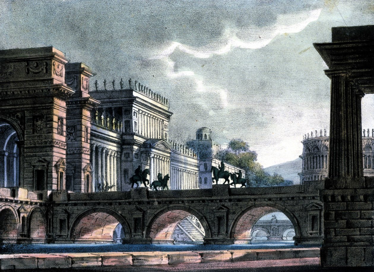 Scénografie Sanquirica pro operu „Římský exil“ od Gaetana Donizettiho, La Scala od Alessandro Sanquirico
