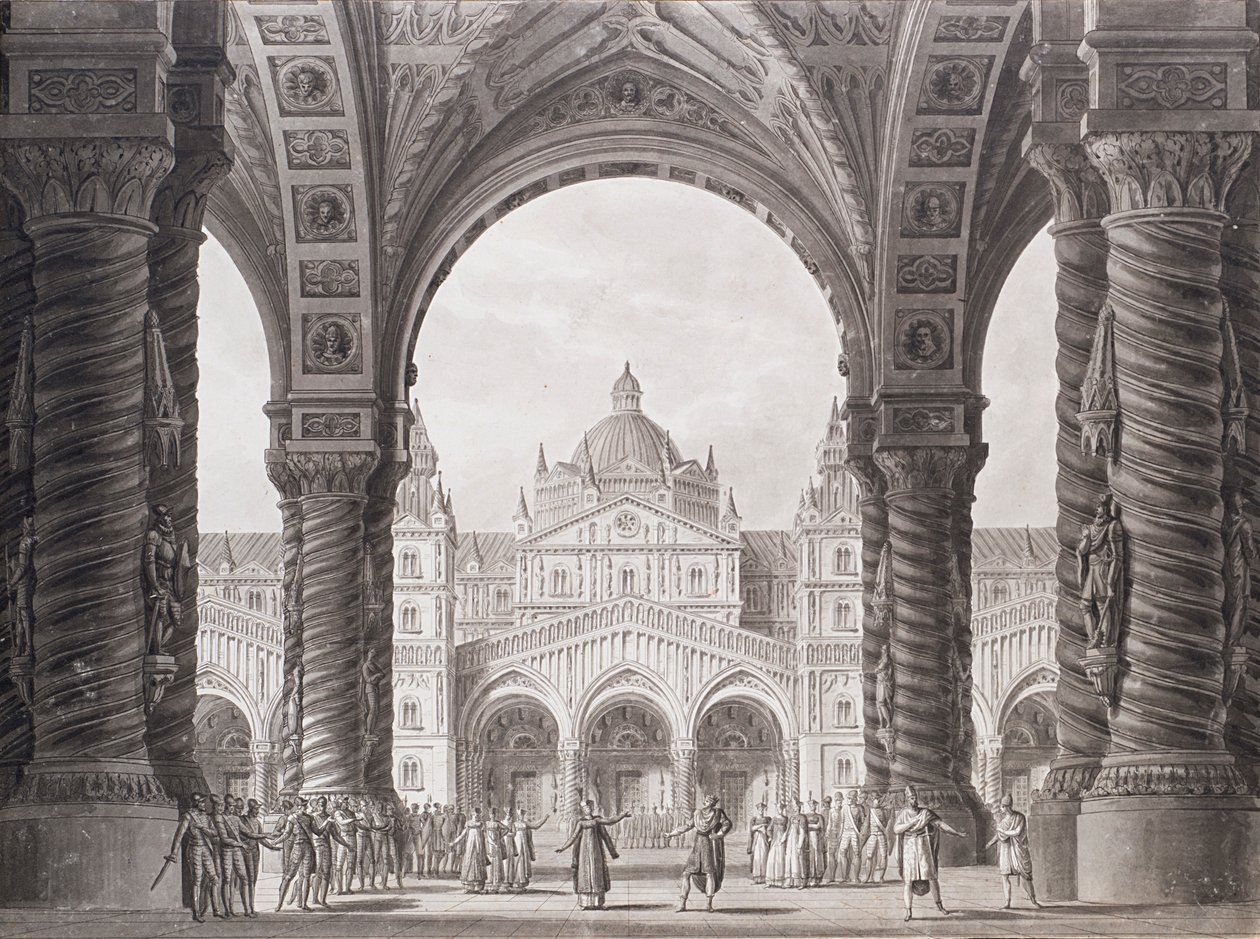 Scénický návrh pro Opera seria I due Valdomiri od Petera Wintera. Teatro alla Scala, 1818. od Alessandro Sanquirico
