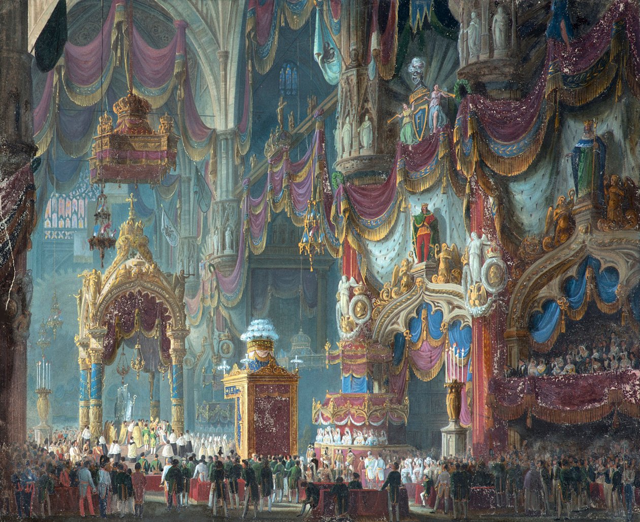 Korunovace císaře Ferdinanda I. Rakouského králem Lombardie-Veneto v katedrále Mila od Alessandro Sanquirico
