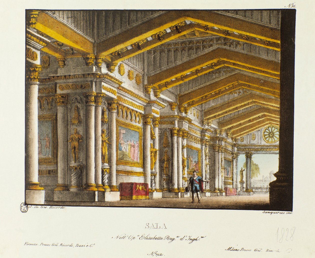 Velký sál Královského paláce Scénografie pro představení opery „Elisabetta, Regina d