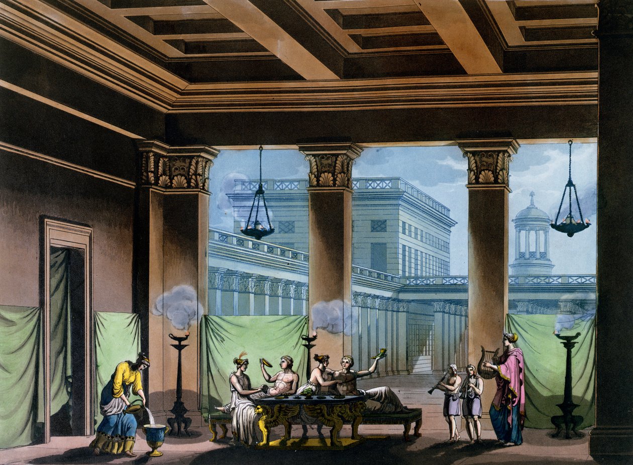 Triklinium, z „Le Costume Ancien et Moderne“ od Julese Ferraria, kolem roku 1820 od Alessandro Sanquirico