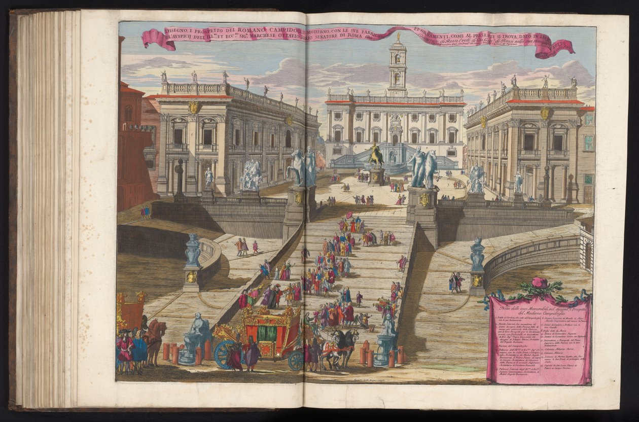 Past na náměstí Piazza del Campidoglio te Rome Kresba a pohled na moderní římské Campidoglio (...) (název na objektu) od Alessandro Specchi